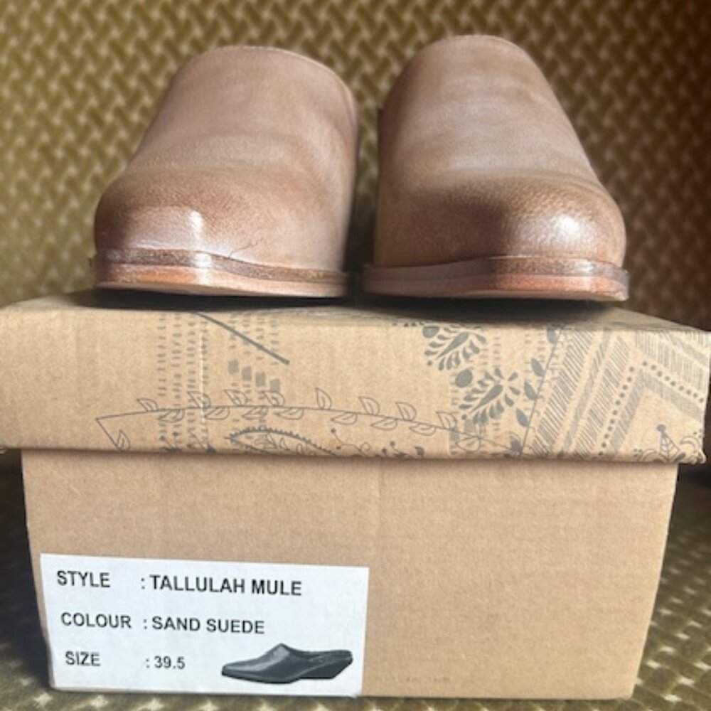 Free People Tallulah Western Sand Leather Slip ON Cushion Wedge Mules